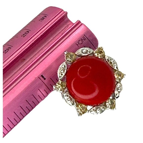 Vintage Red & Silver Brooch With Rhinestone Accents - Picture 5 of 5